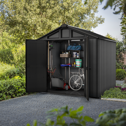 Stronghold 8x6ft Premium Outdoor Storage Shed – 2.5m x 1.7m Grey Resin Garden Shed | ASCAPA