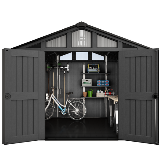 Stronghold 10x8ft Premium Outdoor Storage Shed – 3m x 2.4m Grey Resin Garden Shed | ASCAPA