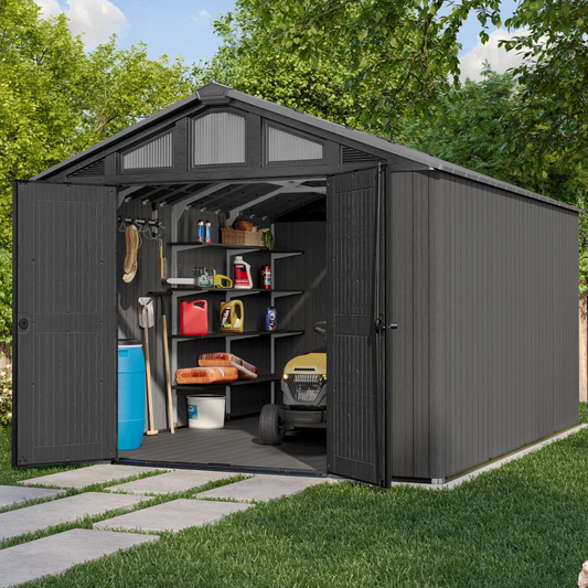 Stronghold 10x15ft Premium Outdoor Storage Shed – 3m x 4.5m Grey Resin Garden Shed | ASCAPA
