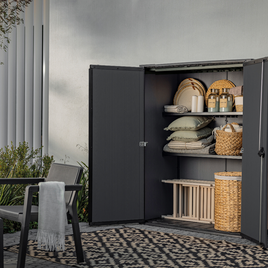Signature Collection Vertical Storage Shed – Resin Outdoor Garden Cabinet | ASCAPA