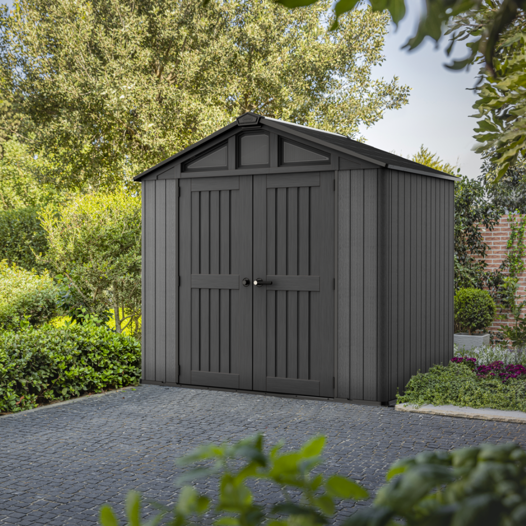 Stronghold 8x6ft Premium Outdoor Storage Shed – 2.5m x 1.7m Grey Resin Garden Shed