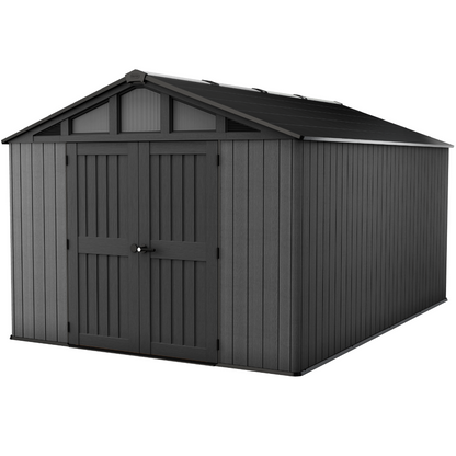 Stronghold 10x11.5ft Premium Outdoor Storage Shed – 3m x 3.5m Grey Resin Garden Shed