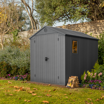 Darwin 6x8ft Premium Outdoor Garden Shed – 1.9m x 2.4m Grey Resin Storage Shed
