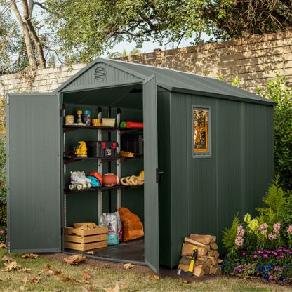 Darwin 6x8ft Outdoor Garden Shed – Green Resin Storage Shed