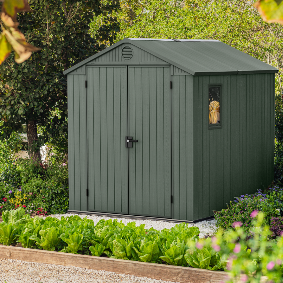 Darwin 6x8ft Outdoor Garden Shed – Green Resin Storage Shed