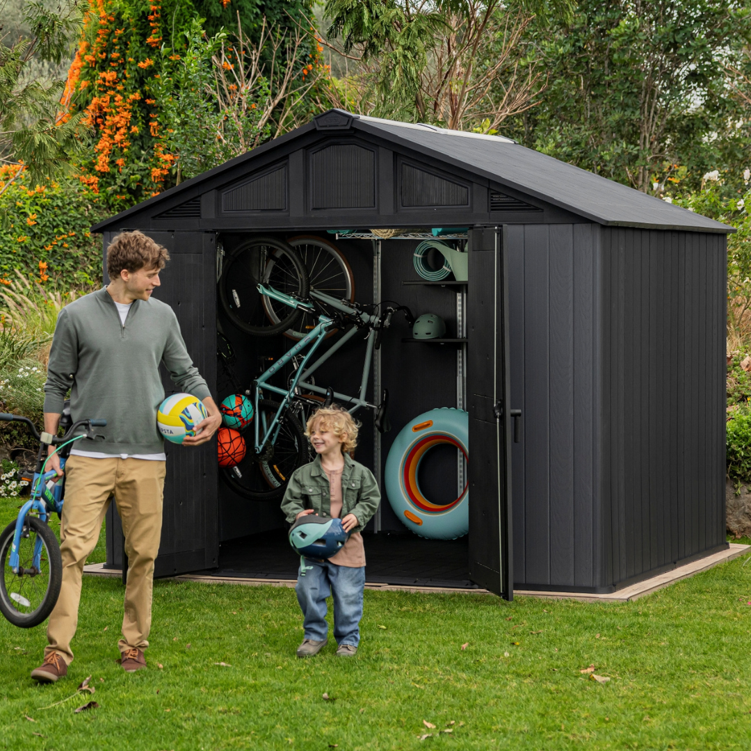 Stronghold 10x8ft Premium Outdoor Storage Shed – 3m x 2.4m Grey Resin Garden Shed
