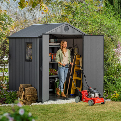 Darwin 6x6ft Premium Outdoor Garden Shed – 1.9m x 1.8m Grey Resin Storage Shed