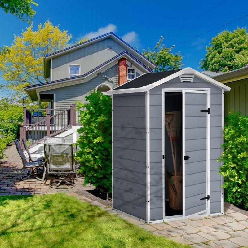 Manor 4x3ft Slim Outdoor Garden Shed – 1.2m x 0.9m Weather-Resistant Resin Storage Shed