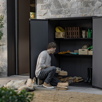 Signature Collection Vertical Storage Shed – Resin Outdoor Garden Cabinet
